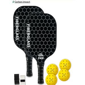 Pickleball Paddles Set of 2 with 4 Balls - USAPA Approved Fiberglass Surface